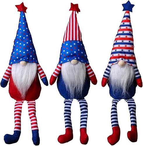 Decoraciones patrióticas de felpa de gnomo del 4 de julio, 3 gnomos de felpa para regalo del día de los veteranos, adorno de mesa del día de la