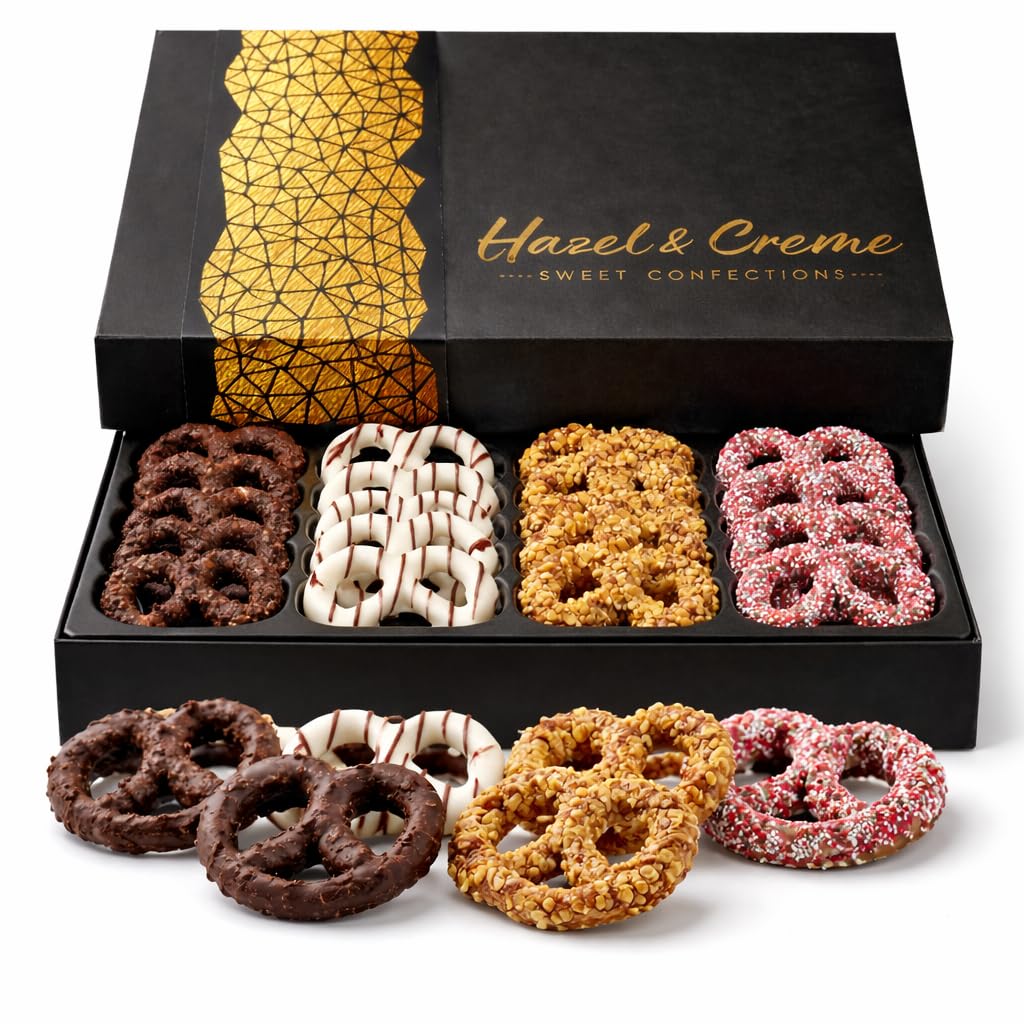 Valentine’s Day Yogurt Pretzel Gift Basket – Gourmet Assorted Pretzels Gift Box, 4 Flavors – Sweet & Crunchy Treats for Birthday, Anniversary & Thank You Gifts – Kosher