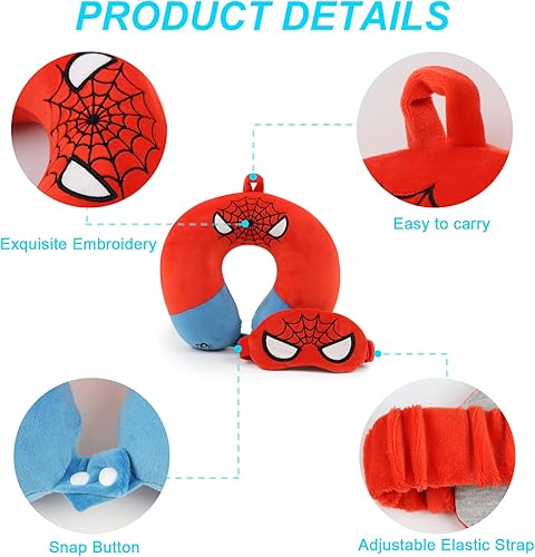 Miniatura 4 de Almohada de viaje de superhéroe para niños y adultos con antifaz para dormir, almohada de espuma viscoelástica en forma de U con funda lavable,