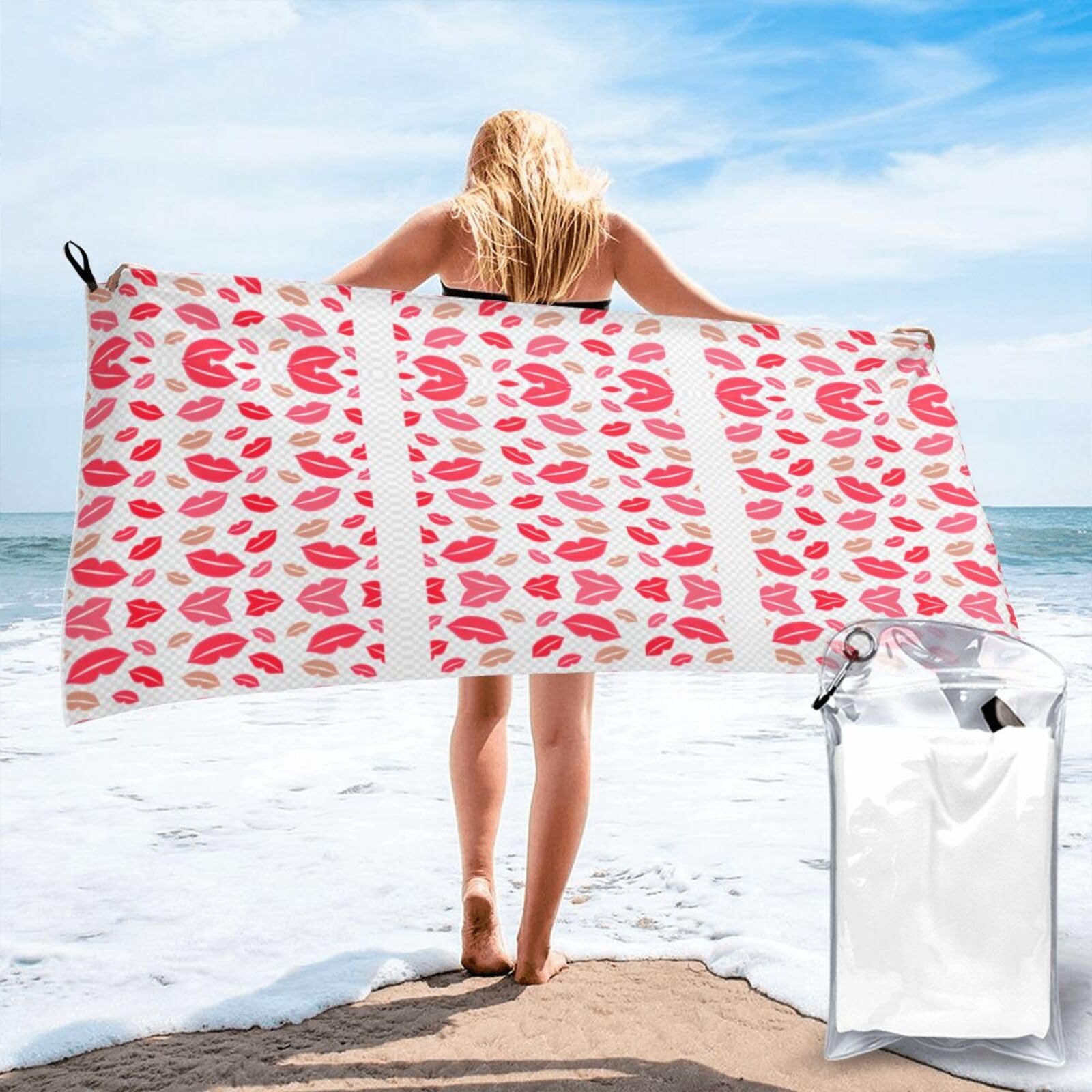 WYCZHY Lips Print Beach Towel Soft Quick Dry For Spa Pool Gym Vacation Travelers Women Men Adults Sauna Gift