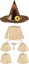 Geyoga 7 Pieces Scarecrow Costume Set Include Raffia Scarecrow Straw Kit Hat for Halloween Harvest Party Accessory