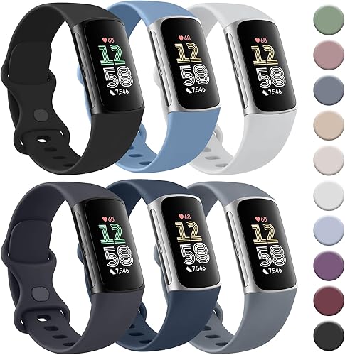 Tobfit Paquete de 6 correas deportivas compatibles con Fitbit Charge 6Fitbit Charge 5 para mujeres y hombres, correas de silicona suave impermeables