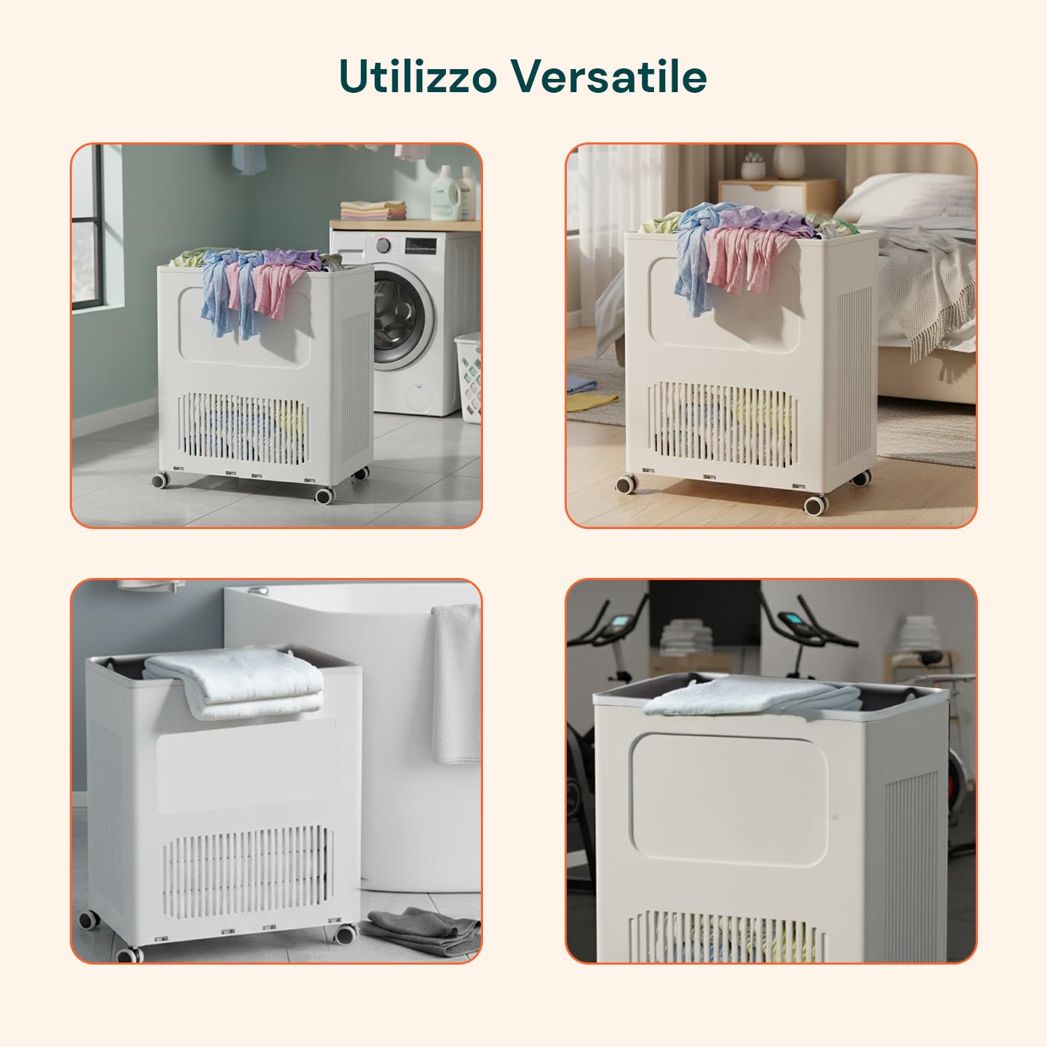 Avilia – Cesto Portabiancheria 123L con Coperchio e Ruote, Struttura Verticale Salvaspazio per Cesta Panni Sporchi, Facile da Spostare e Pulire
