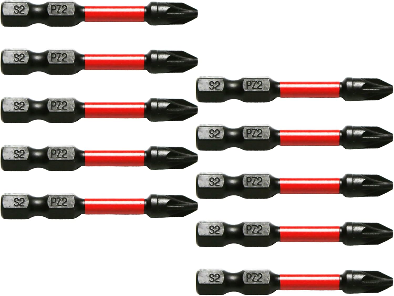 TMAX 25 pc PZ2 Pozi #2 Black High Torque Impact Screwdriver Insert Bits Set S2 Steel Torsion Resistant, 2 Inch Long, 1/4 Inch Hex Shank with Quick Release Slot