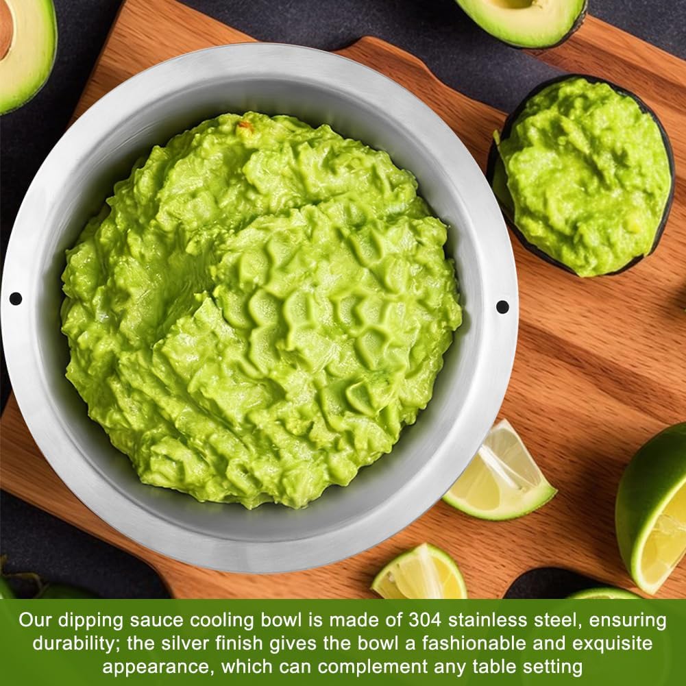 35oz Dip Chiller Bowl,Double Walled Insulated Ice Serving Bowl,Heat Insulated Stainless Steel Bowls for Parties Salsa,Guacamole,Condiments,Sauces,Salad & Food Hot or Cold (silver,Size:20*20*8.5cm)