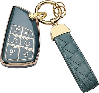for Chevy Key Fob Cover Keychain Fit for 2023 2022 2021 GMC Sierra 1500 Chevrolet Silverado 1500 2500HD 3500HD Smart Key Shell Case (Blue, 6 Button)