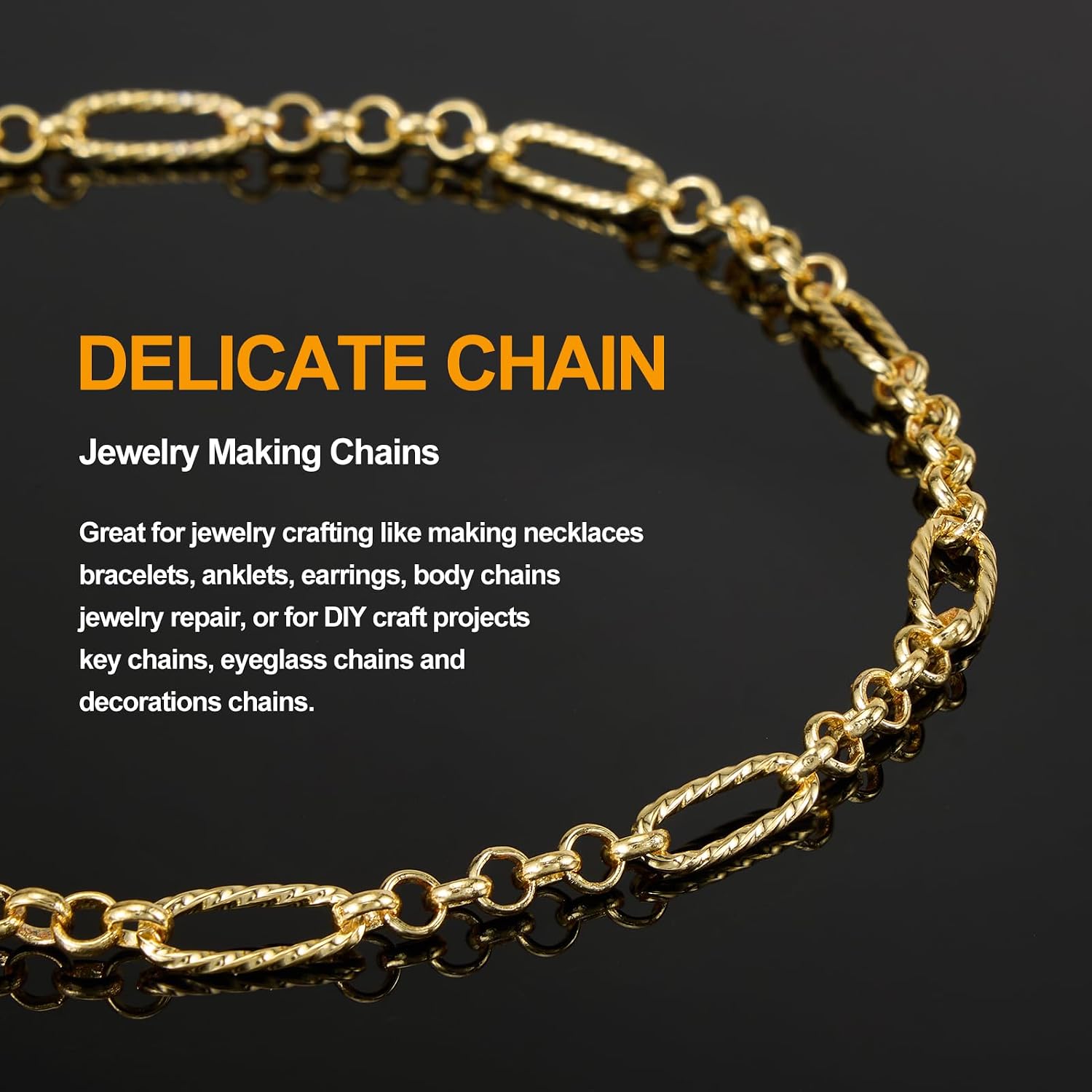 3 Meters Mixed Material Chain Roll 18K Gold Plated Circle Chains Bulk Embossed Paperclip Jewelry Links for Women Men DIY Handcraft Finding Jewelry Supplies