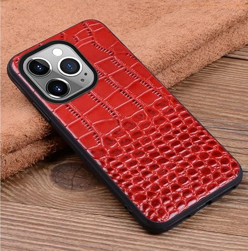 for iPhone 15 Pro Genuine Leather Case Luxury Design Cute Slim Crocodile Pattern Shiny Bling Glitter Fancy Back Cover for Women Girls Man Phone Skin,Red