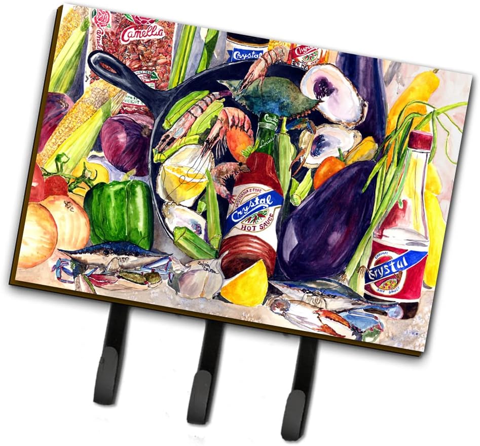 Caroline's Treasures 8641TH68 Crystal Hot Sauce with Camellia Beans and Black Skillet Leash or Key Holder, Large, Multicolor