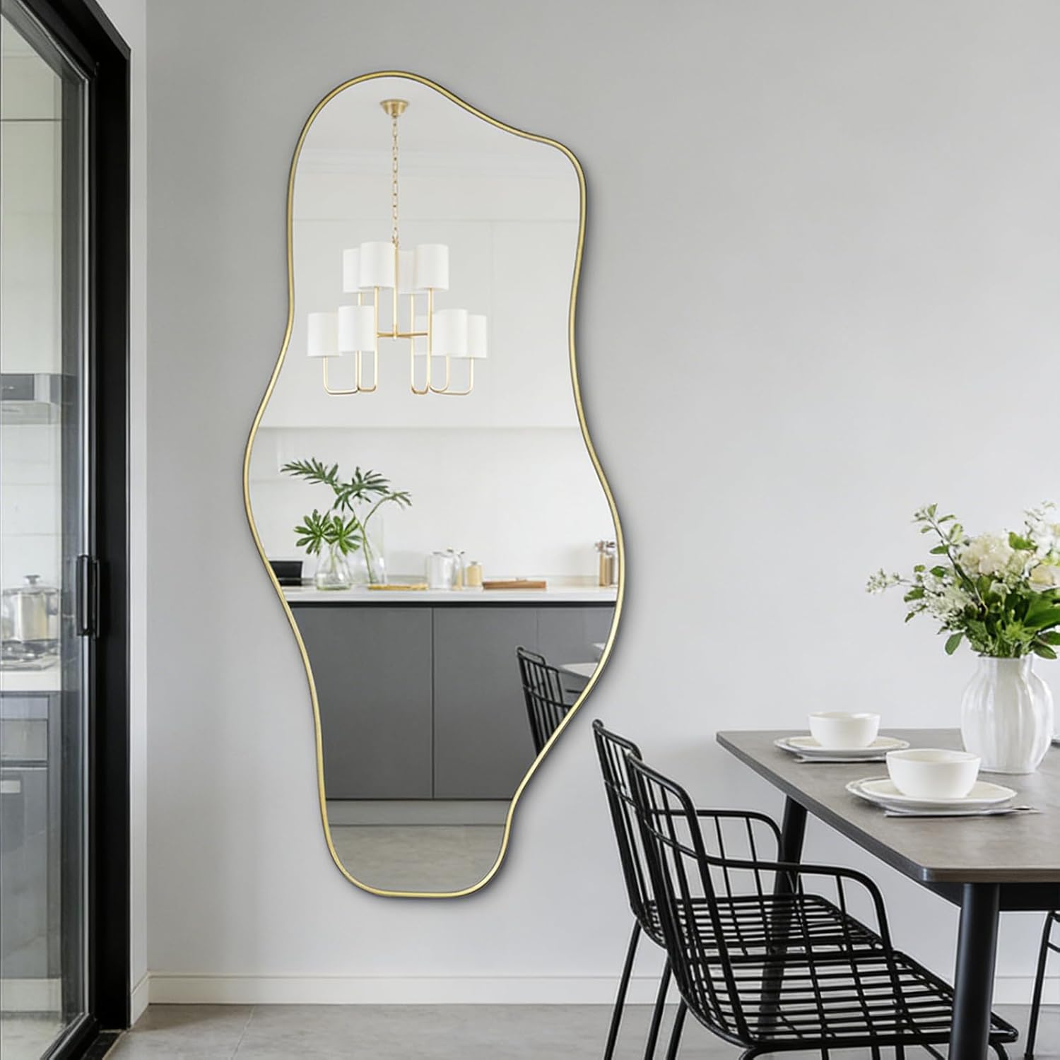 Irregular Mirror Full Length, 67"x31" Large Asymmetrical Tempered Glass Mirror, Gold Organic Frameless Wall Mirrors for Living Room Bedroom Hallway Entryway, Horizontal or Vertical Hanging