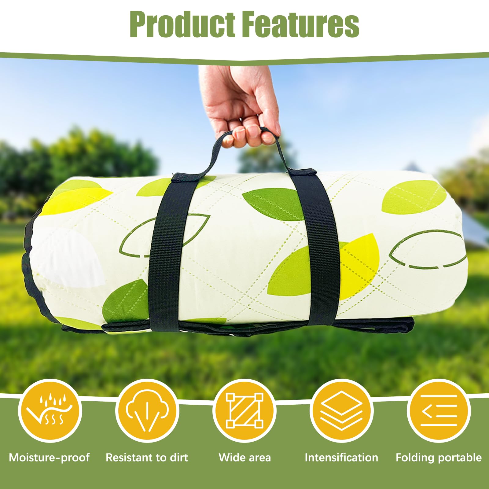 Kyzuzia Couverture Pique-Nique 200x200 Cm Imperméable - Tapis Pliable Pour Jardin, Camping Et Randonnée