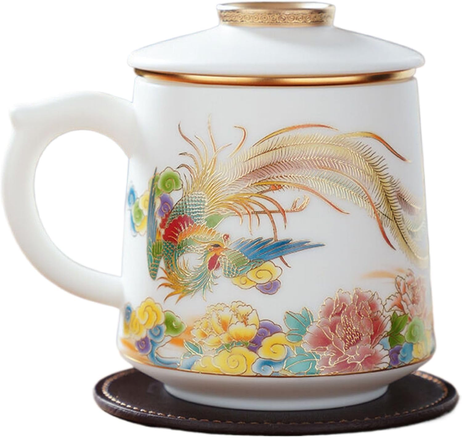 Thcbme 玉陶瓷珐琅彩绘工艺办公杯精细制作马克杯水杯自带茶水过滤器 Stainless Steel tea cup Strainer Q2213