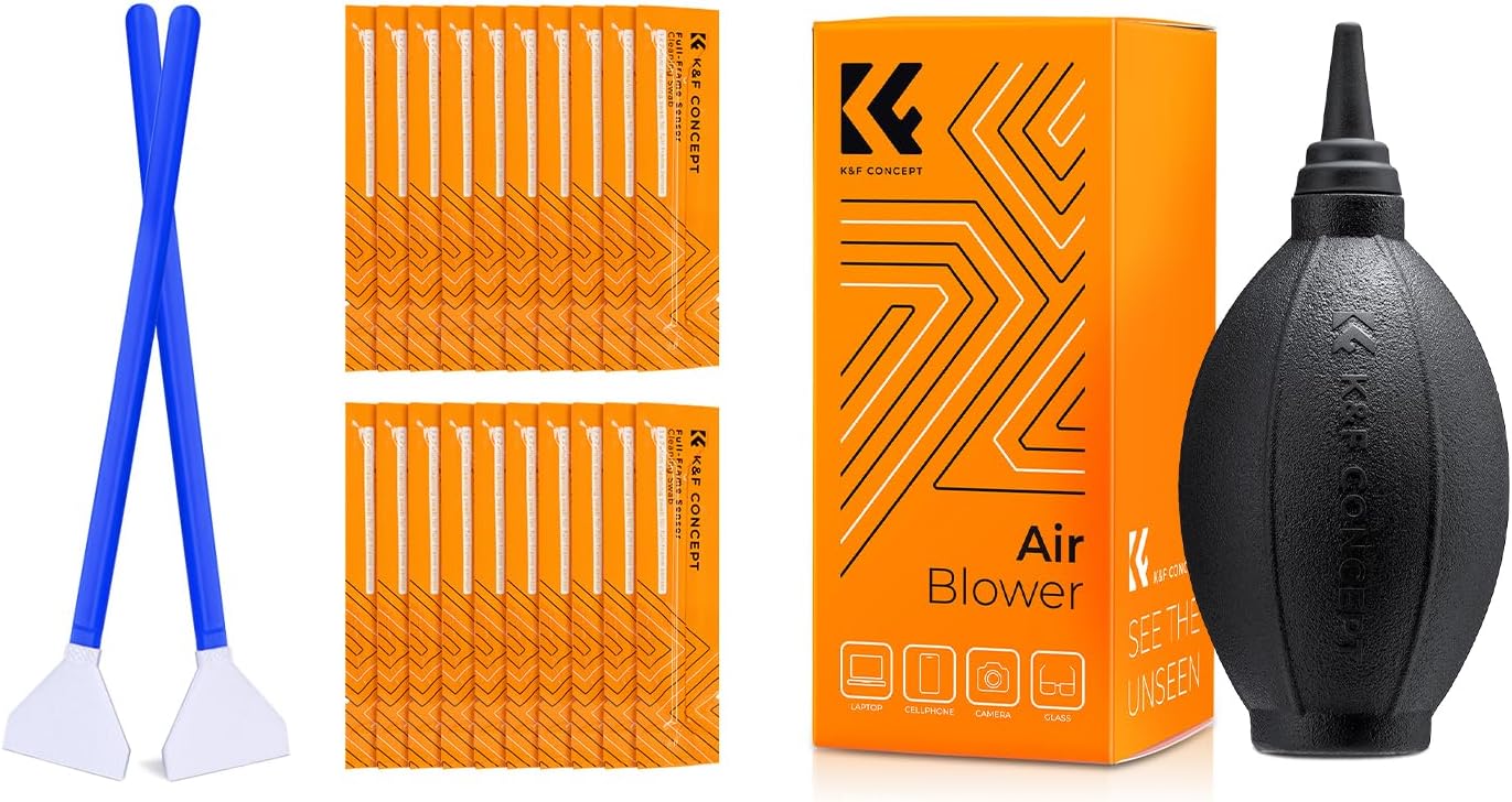 K&F Concept 24mm Full Frame Sensor Cleaning Swab*20+Air Blower Compatible with Nikon Sony Canon DSLR Camera Sensor