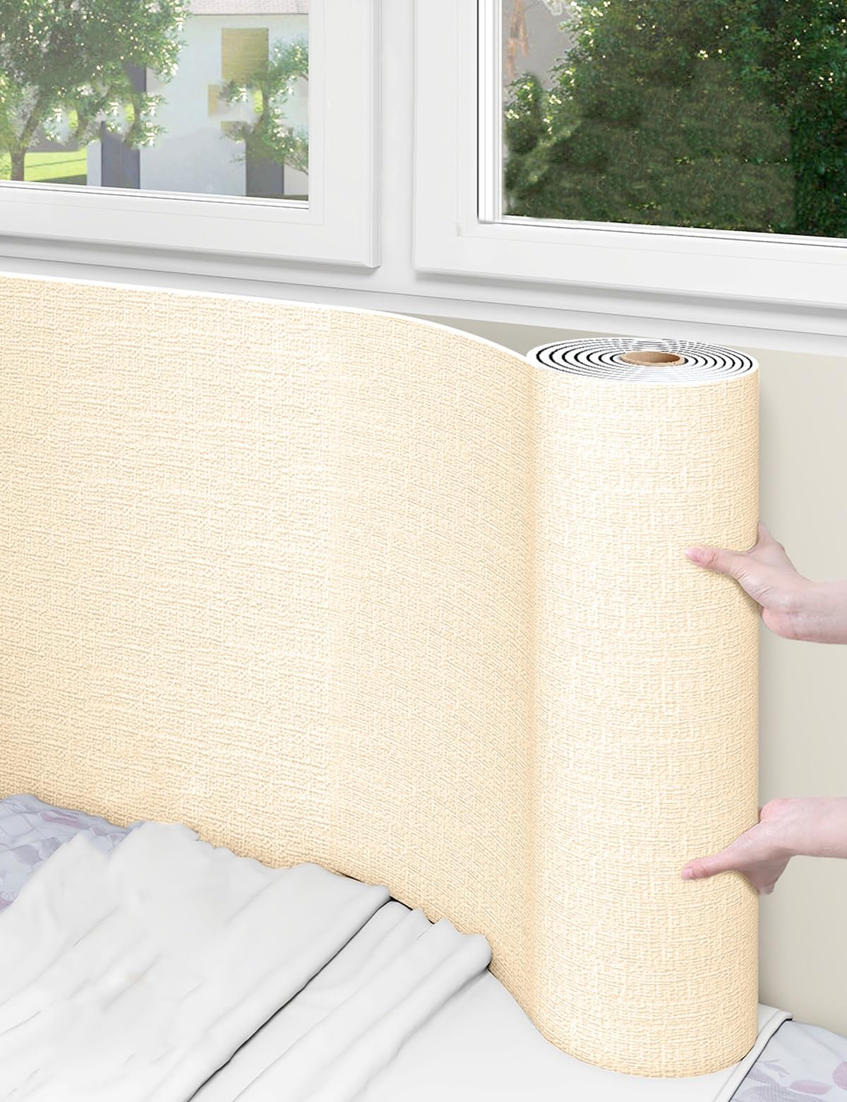 Aeovot Waterproof Self-Adhesive Wall-Paper Roll 5MM XPE Foam Moisture-Proof Soundproof Thermal Insulation Ceiling Wallpaper Peel and Stick Wall Sticker Panels Covering for Walls Decor(Beige,50cmx40m)