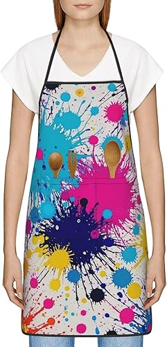 Miniatura 2 de Delantal de artista de pintura colorida con 2 bolsillos, regalos para profesores de arte, estudiantes, pintores, delantales ajustables impermeables