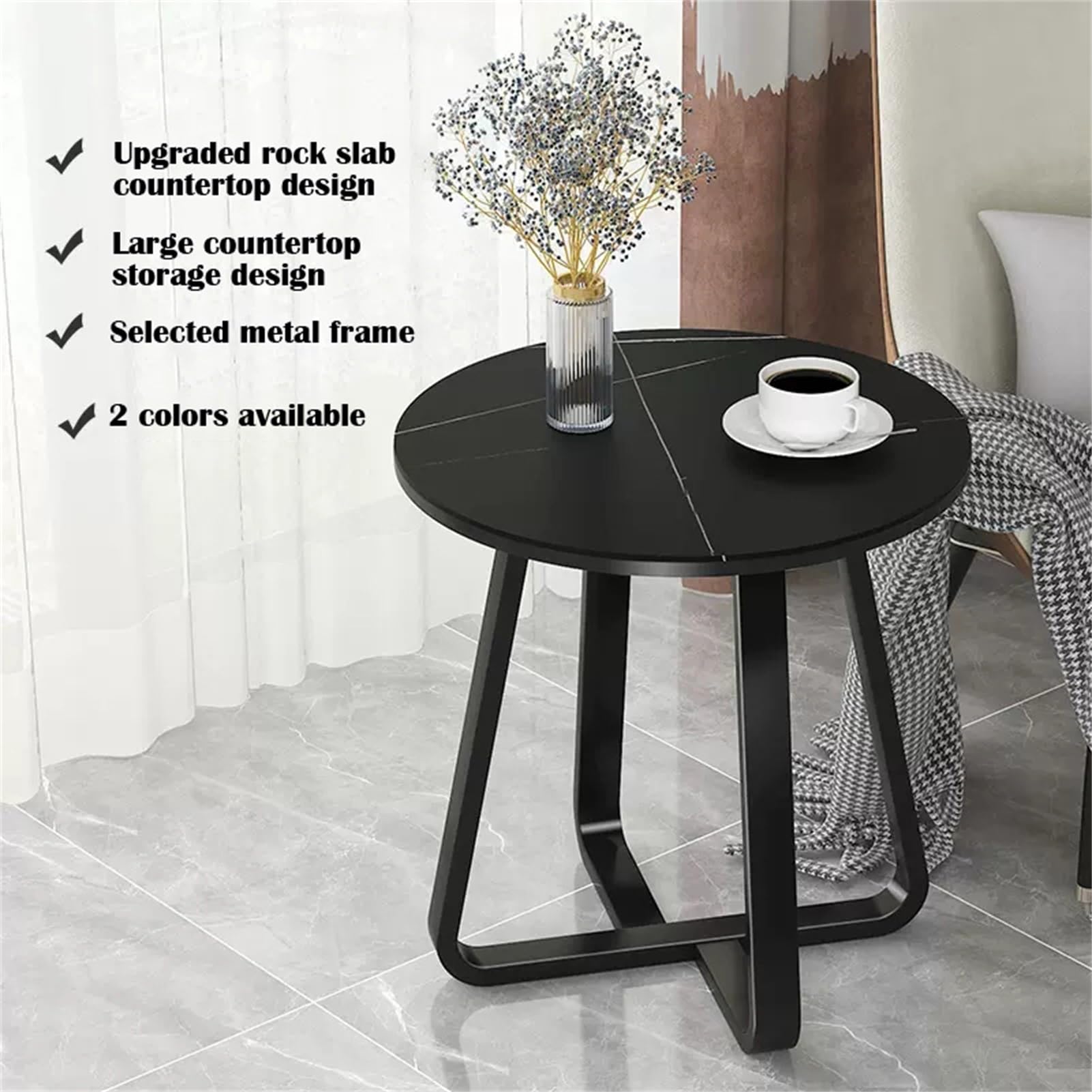 Ronde bijzettafel C-vormige bijzettafel met metalen blad en metalen frame, moderne stijl snacktafel bank theetafel kleine ruimtes, woonkamer, entree, zwart(50x50x50cm