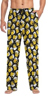 Men’s Pajama Pants, Cartoon Pattern Beer Sleep Pj Bottoms for Men, Lounge Pant with Pockets