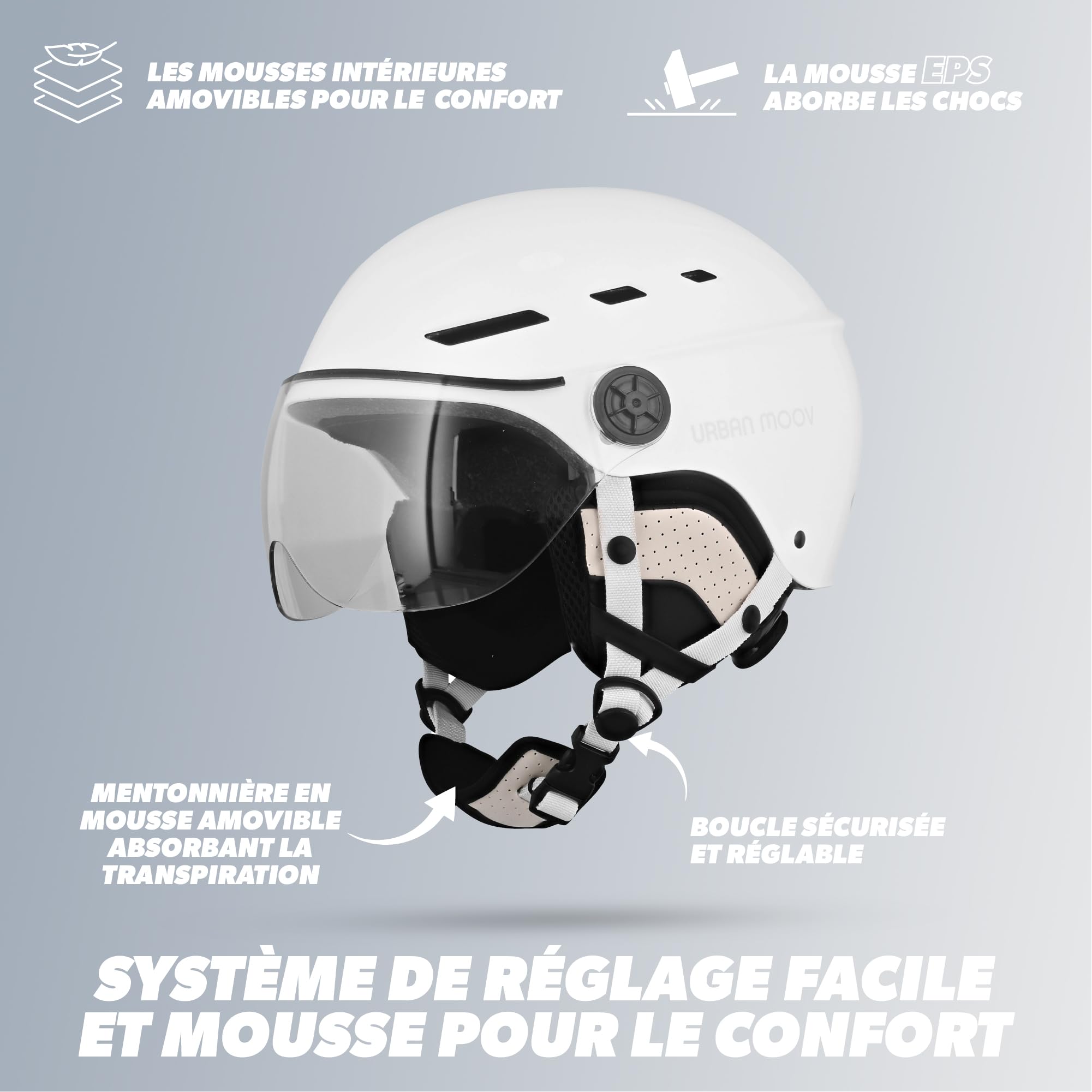 T'nB Visor, Casco de protección de Bicicleta y Patinete eléctrico para Hombre y Mujer, Visera Transparente, Ajuste de Rueda, Orejeras Desmontables, Talla L (Circunferencia de la Cabeza 58-62 cm