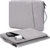 MONWO Capa Case para Notebook Aveludada com Alça e Bolso Externo com Zíper, À Prova d'água, À Prova de Choque (Cinza, 15-15,6Pol)