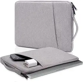 MONWO Capa Case para Notebook Aveludada com Alça e Bolso Externo com Zíper, À Prova d'água, À Prova de Choque (Cinza, 15-15,6Pol)