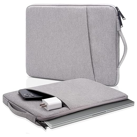 MONWO Capa Case para Notebook Aveludada com Alça e Bolso Externo com Zíper, À Prova d'água, À Prova de Choque (Cinza, 15-15,6Pol)