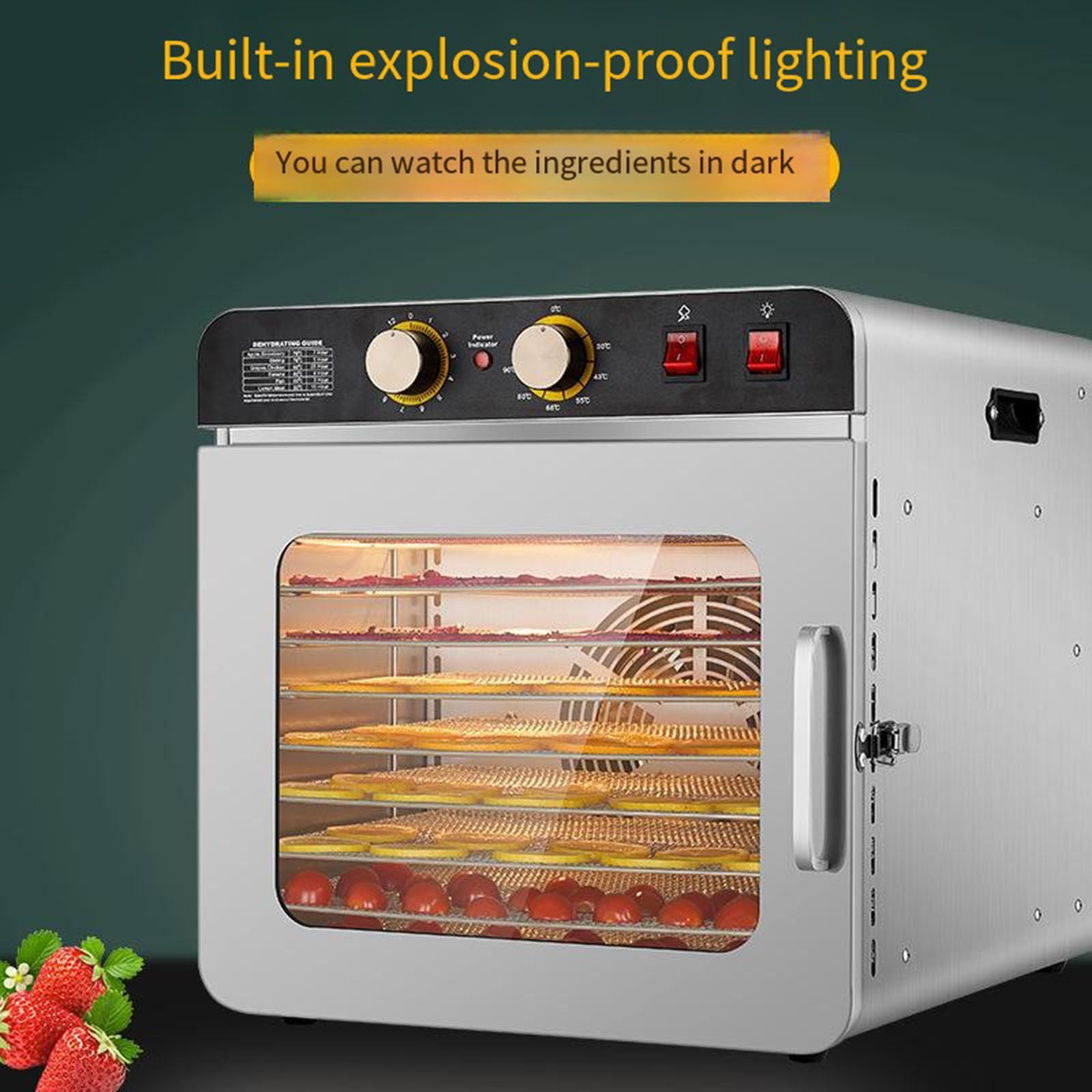 Secador de frutas y verduras de 12 capas de acero inoxidable, iluminación LED, ajuste de tiempo/temperatura, secador de deshidratación de alimentos para el hogar