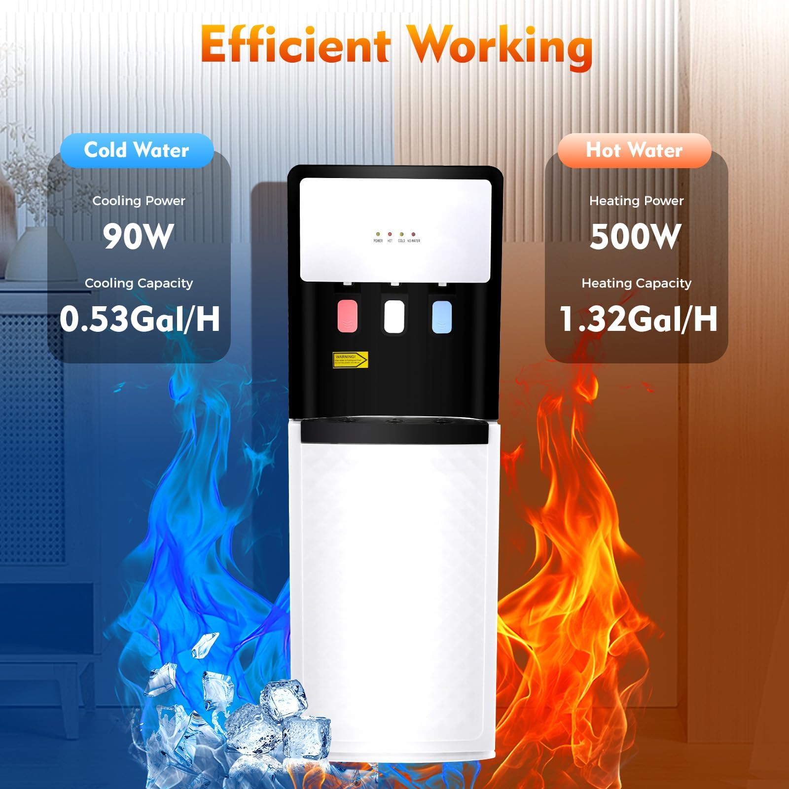 Dispensador Enfriador de Agua de Carga Inferior para Botellas de 5 galones, con 3 temperaturas, boquillas para Calor/frío/habitación, para Gimnasio en casa y Oficina