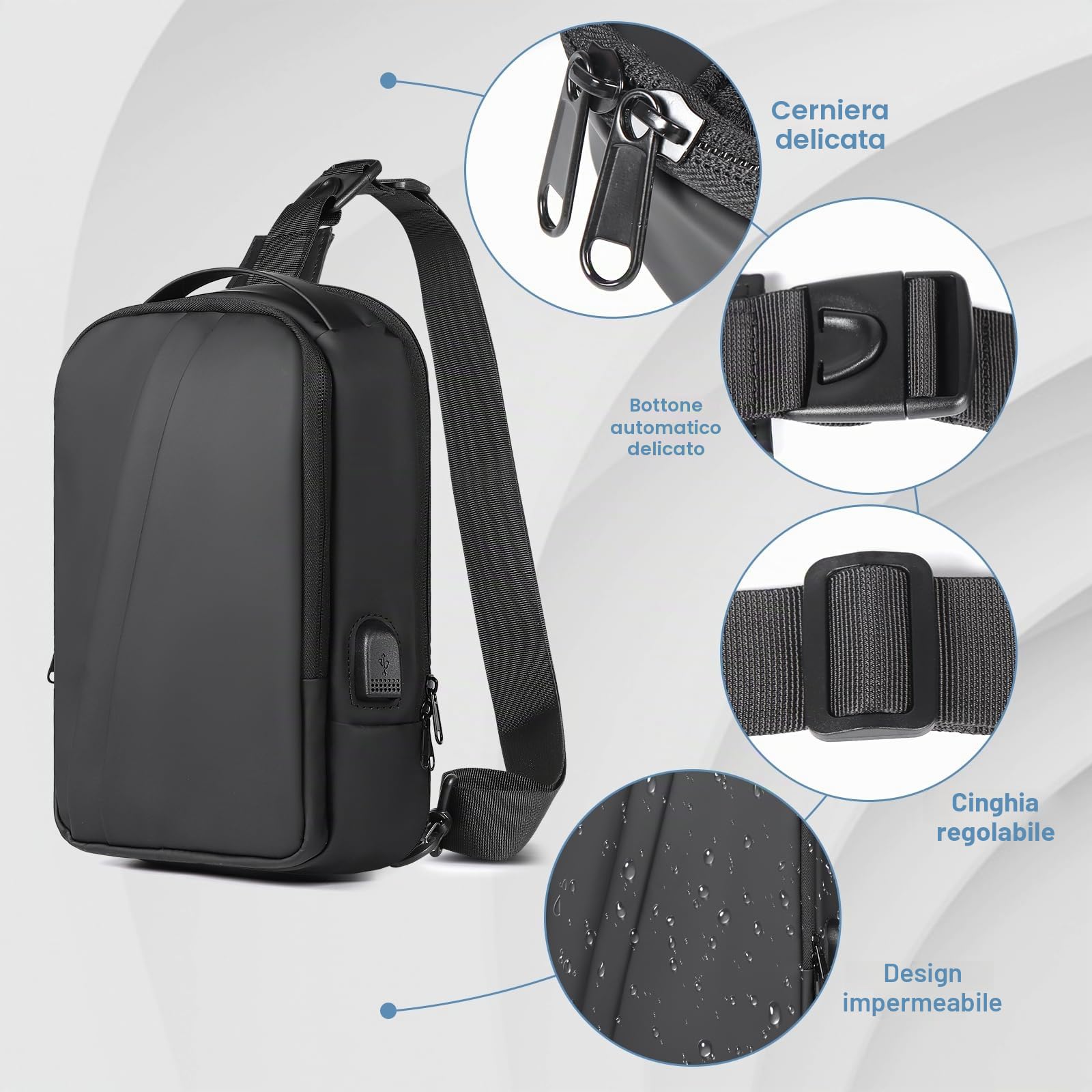 Geestock Zaino Monospalla Uomo con Lucchetto con Password, Borsa a Tracolla Impermeabile, Borsello Piccolo a Tracolla per Viaggio, Lavoro e Affari