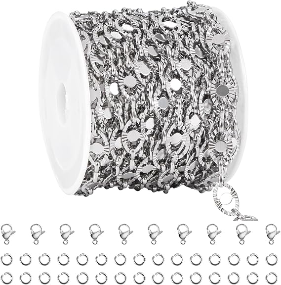 YOUBEIYEE 5 Meters Stainless Steel Chains for Jewelry Making Embossed Oval Bulk Chain Decorative Craft Chain Roll