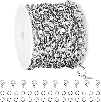 YOUBEIYEE 5 Meters Stainless Steel Chains for Jewelry Making Embossed Oval Bulk Chain Decorative Craft Chain Roll