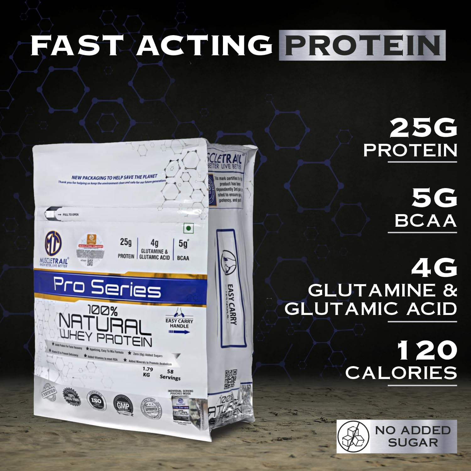 MuscleTrail Pro Series Whey Protein, 50 Pouches, 25g Protein, Isolate Source, Low Carb, 4g Glutamine & Glutamic Acid, 5g BCAA (1.79kg, Mocca Socca) — Amazon image 2