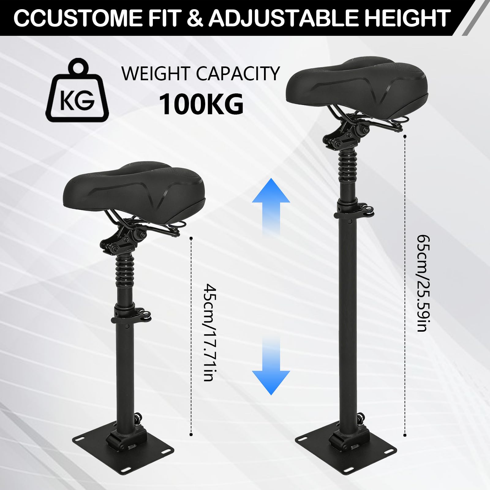 Składane siedzisko do skutera elektrycznego z regulacją wysokości, kompatybilne z Segway Ninebot F3/E3/E3Pro, wysokość siedziska 45-65 cm, amortyzujące siedzisko, przenośny pasek na ramię i paski