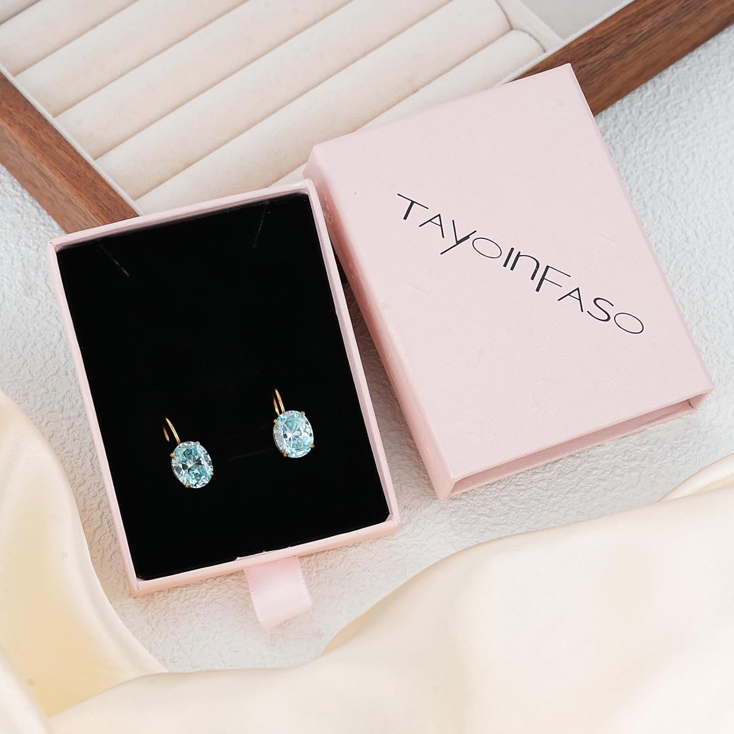 Cut-Oval Birthstone Leverback Earring for Women 18k Gold Electroplated Hanging Lever Drop Earring Oval Synthetic Gemstone CZ Earring Jewelry Birthday Gift for Her