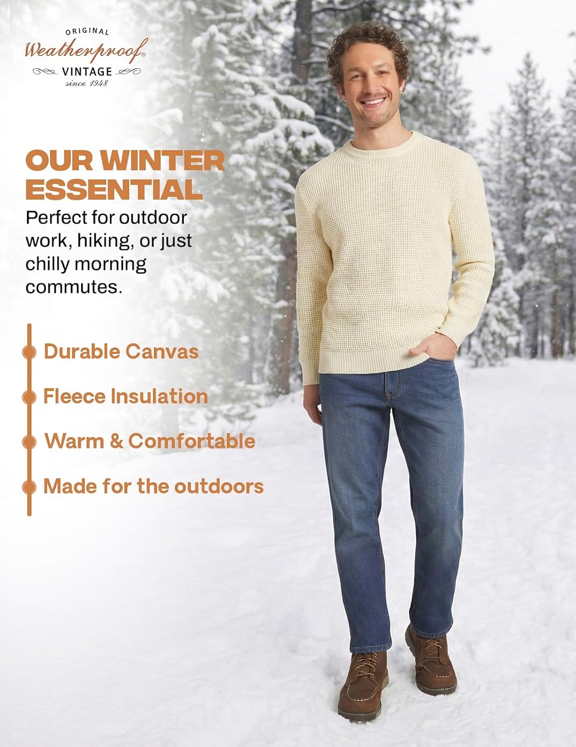 Weatherproof Vintage Fleece Lined Jeans Men - Regular Fit | Soft & Warm, Cold Weather Insulated Fleece Winter Pants for Men - Image 7