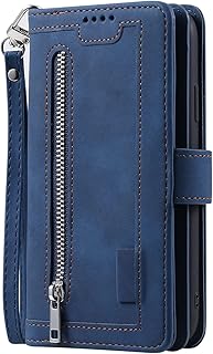 XYX Wallet Case for Samsung A14 5G, Multi-Function Flip Folio 9 Card Slots Phone Case with Zipped Pocket Wrist Strap for Galaxy A14 5G, Blue