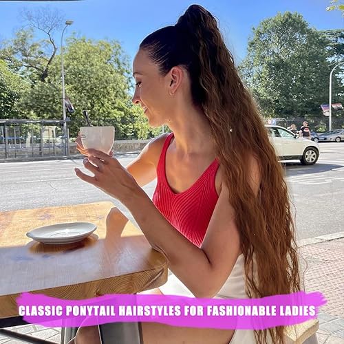 Miniatura 3 de Extensión de cola de caballo con cordón de onda de maíz, 24 pulgadas, color negro natural a marrón castaño rojizo para mujer, cola de caballo