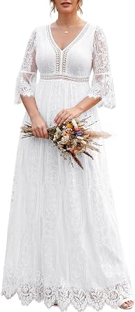 Plus Size Wedding Dress Boho - Maxi Bridal Shower Bohemian Formal Lace Long Dresses