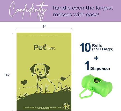 Miniatura 2 de Pet Faves Bolsas ecológicas para excrementos de perro, 100% a prueba de fugas, fuertes y extralargas, bolsas de basura para perros y gatos, con