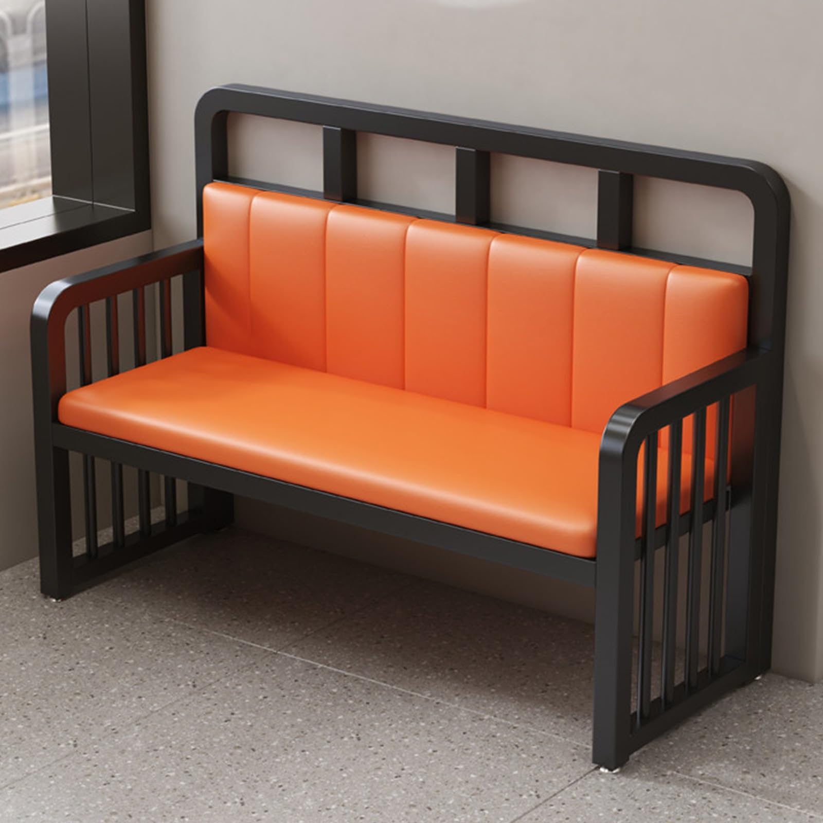 Sillón de Espera de Cuero con Estructura de Acero Inoxidable, Banco de Recepción con Reposabrazos, Ideal para Oficinas, Vestíbulos, Hospitales y Salones de Belleza(70.8in/180cm)
