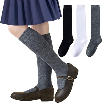 Girls Knee High Cable Knit/Ribbed School Uniform Socks - 3/6 Pack Seamless Tube Socks for Kids Soccer - Unisex, 3-14 Years