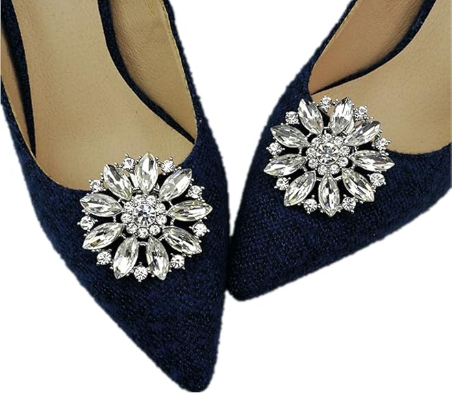 Edwardian Ladies Clothing – 1900, 1910s, Titanic Era Ruihfas Casualfashion 2Pcs European Fashion Decorative Crystal Rhinestone Flower Shoes Clutch Dress Hat Shoe Clips White  AT vintagedancer.com