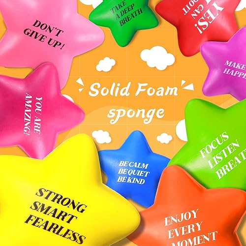 Miniatura 6 de Sratte 60 bolas motivacionales para el estrés para niños y adultos, juguetes de estrellas con citas de colores surtidos, pequeños juguetes de