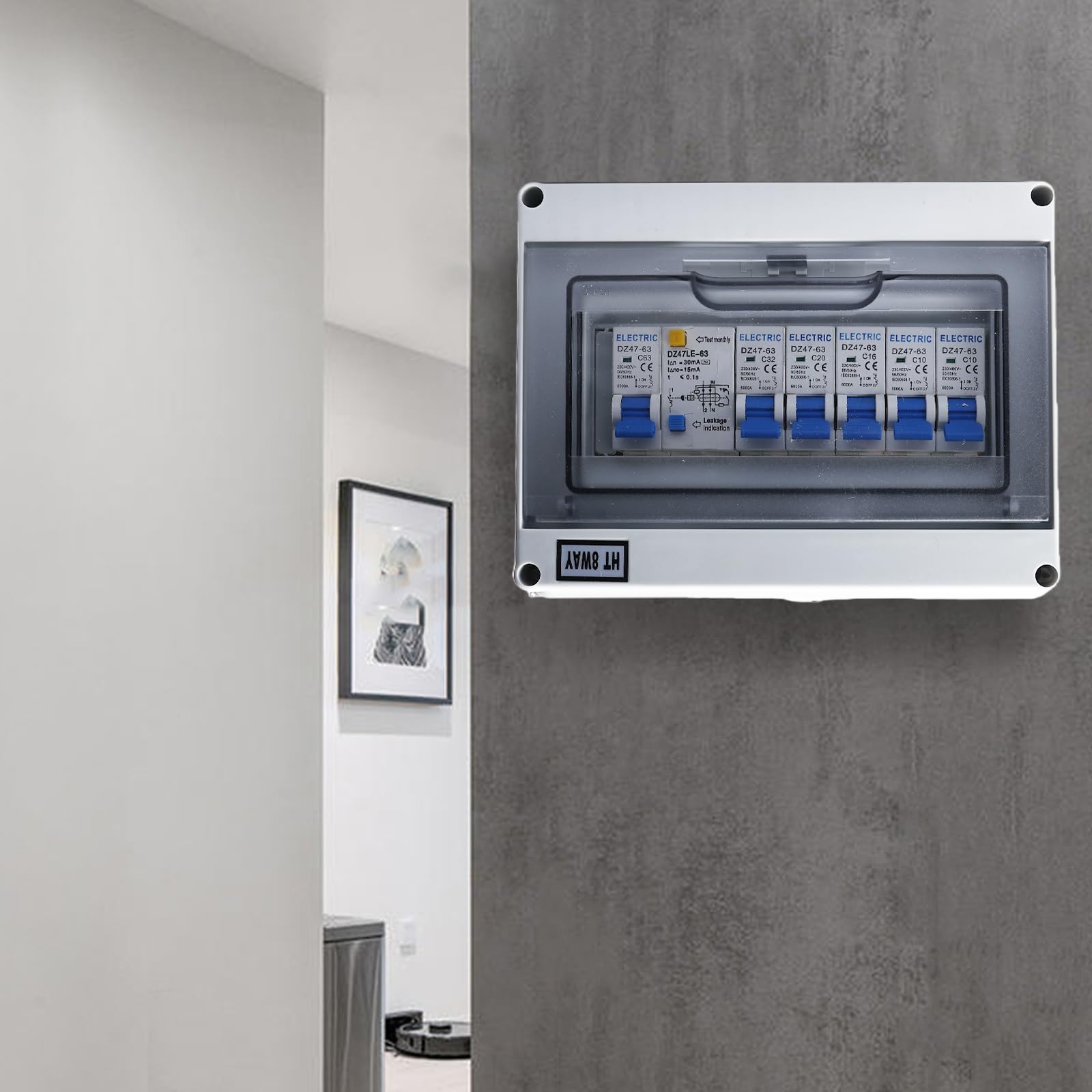 Caja de fusibles, caja de distribución, distribuidor de corriente para construcción, distribuidor de pared con interruptor de protección Fi, IP65, resistente al agua, distribuidor de corriente para