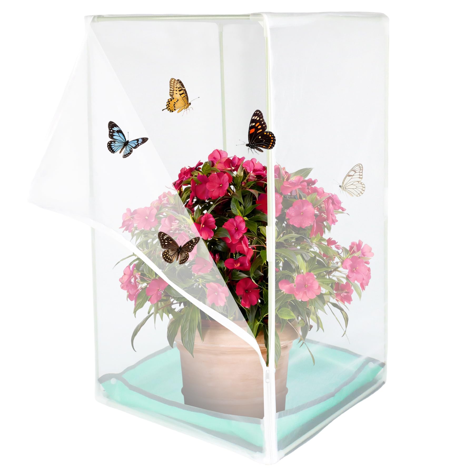Photo 1 of Dmnnlp Large Butterfly Habitat Cage with Poo Poo Platter, 16.6x16.6x30.5 Inch Monarch Butterfly Net Cage with Zipper, Outdoor Insect Enclosure(White Green)