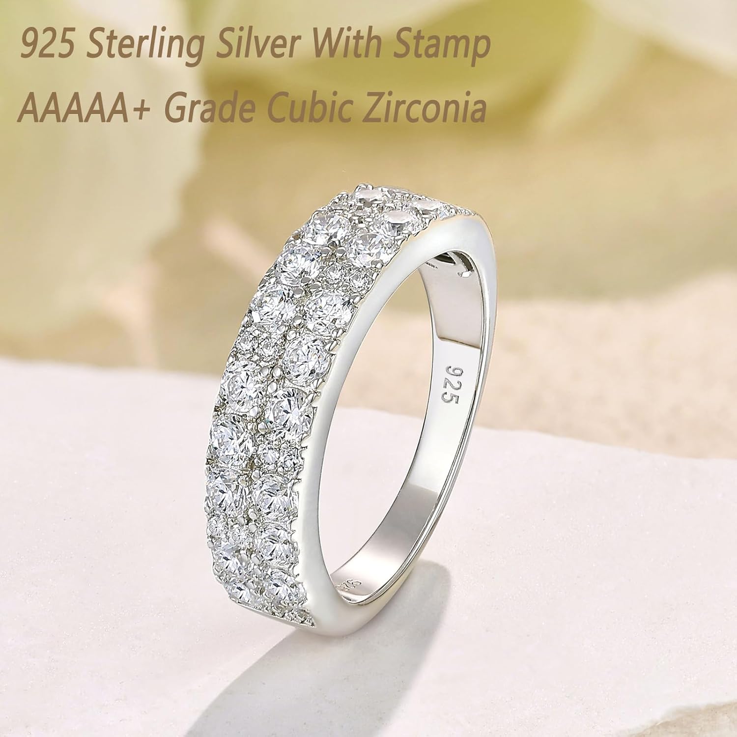 Wuziwen Wide Wedding Bands for Women 2 Row Eternity Ring Anniversary Rings for Her Cubic Zirconia 925 Sterling Silver - Image 6