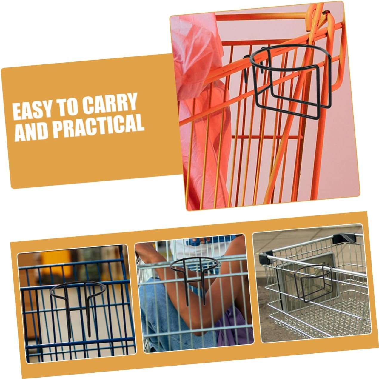 Shopping Cart Cup Holder Insert 2pcs Iron Black Hanging Mount image 3
