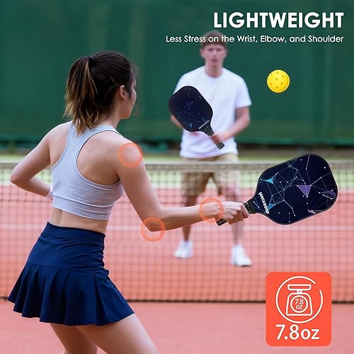 Miniatura 2 de Juego de 2 palas de pickleball de fibra de vidrio, 2 raquetas de pickleball, 4 bolas, 2 agarres y 1 bolsa de transporte portátil, paquete de 2