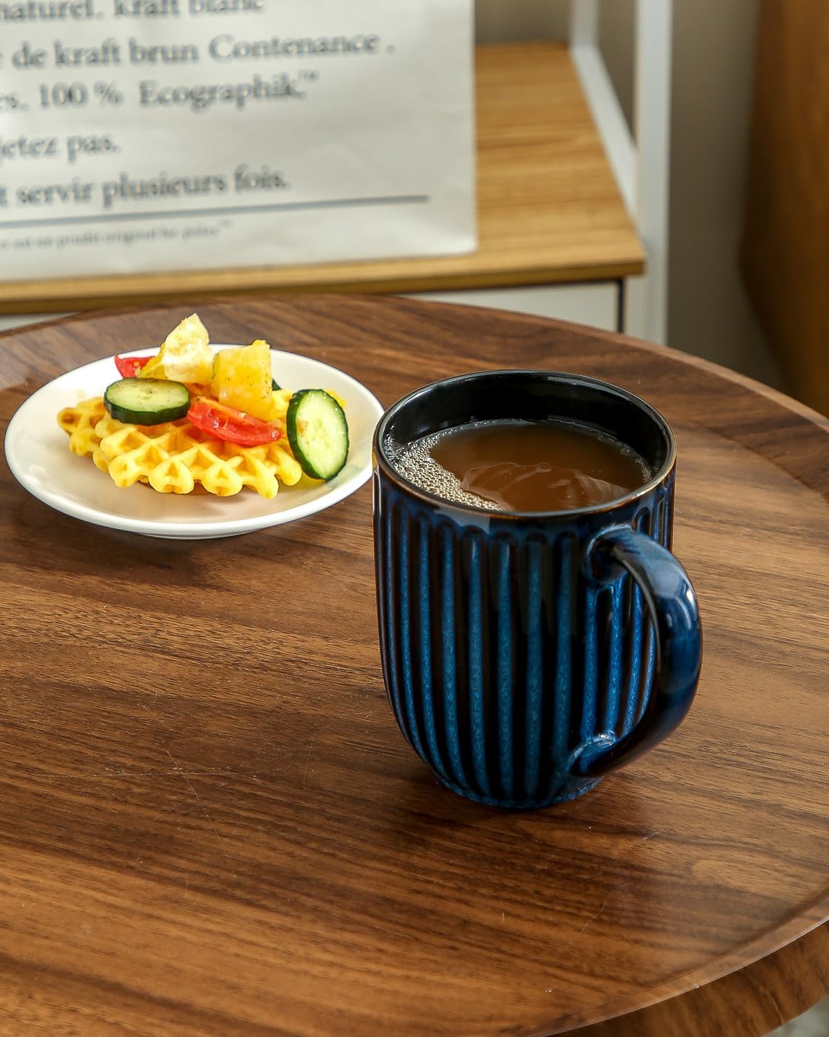 HASENSE 20 Oz Ceramic Coffee Mug, Large Coffee Cup with Big Handle, Ribbed Tea Cup for Cofee, Cocoa, Easy to Hold, Wedding, Housewarming Gift, Navy Blue - Image 6