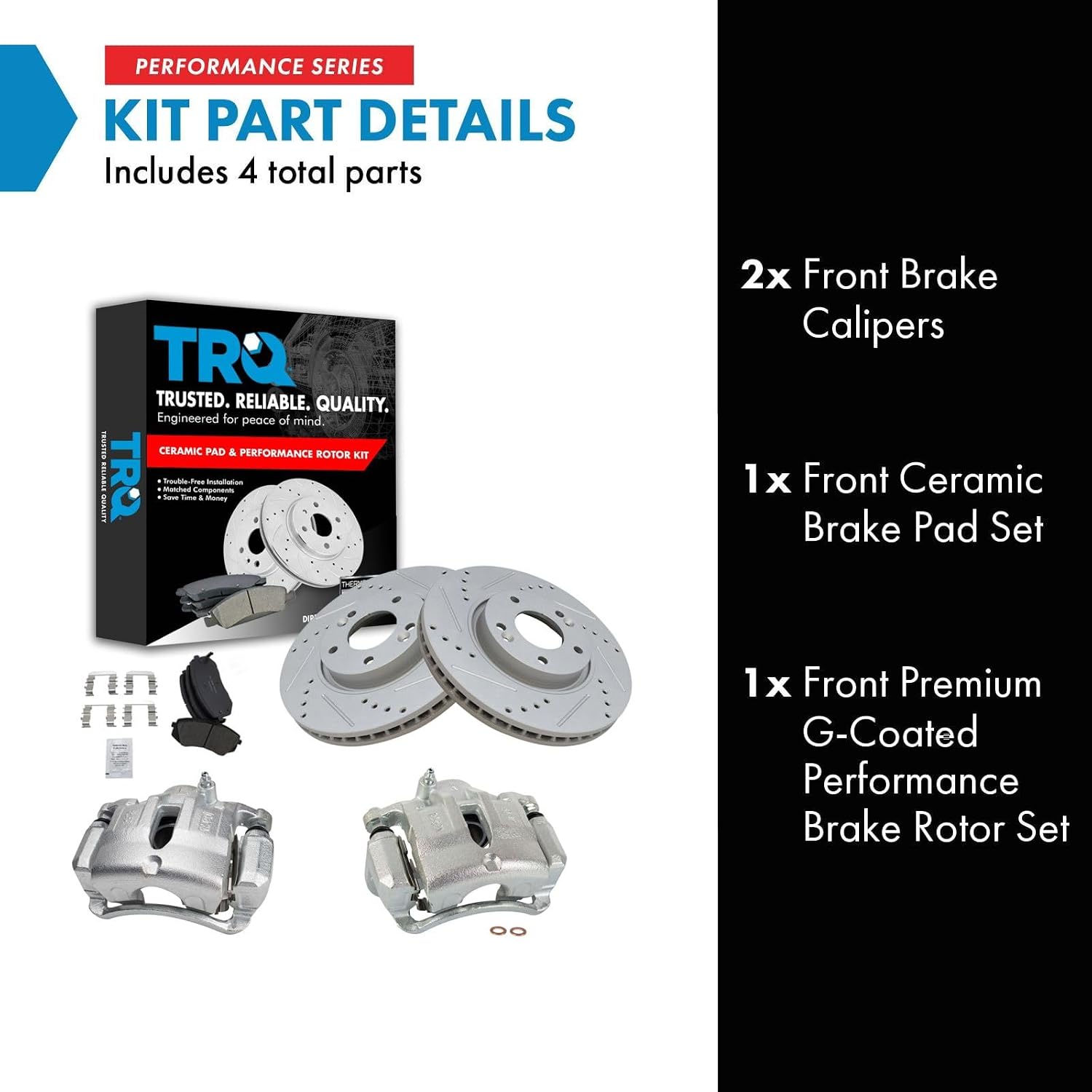 TRQ Front Brake Pad and Rotor Set Ceramic Vented Coated Slotted Drilled Rotors Calipers Compatible with 2012-2015 Hyundai Tucson 2012-2016 Kia Sportage
