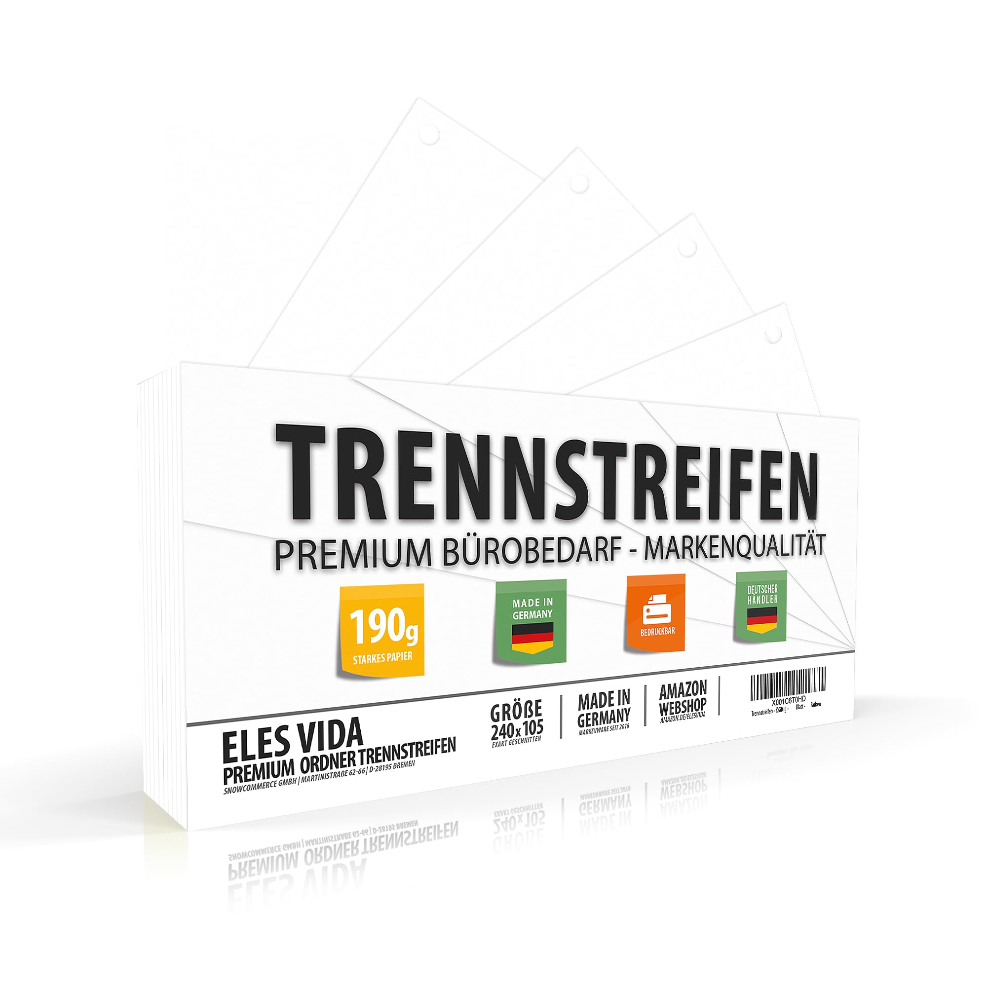 TRENNSTREIFEN gelocht in 24 x 10,5 cm Weiss 50 Stück Blanko - Festes Material 190g - robust beschreibbar - AUS DEUTSCHLAND - Für Ringordner - Registerblätter für bessere Ordnung Weiß…